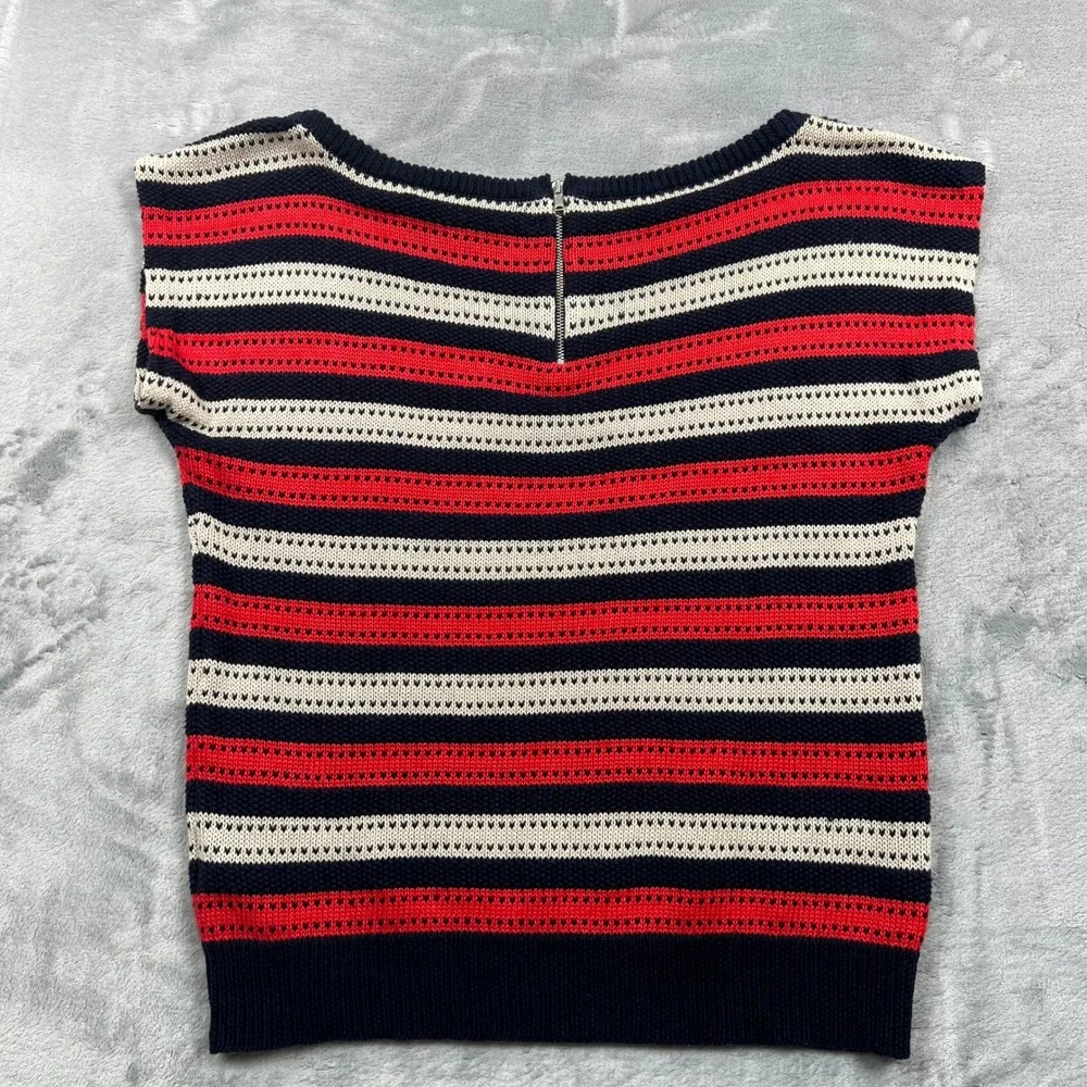 Marc By Marc Jacobs Sweater Top Womens L Blue Red Striped Linen Cotton Zip Back